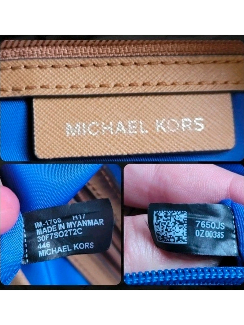 Michael Kors Kelsey Medium Tote Blue Tan Nylon Leather Bag - Picture 13 of 16